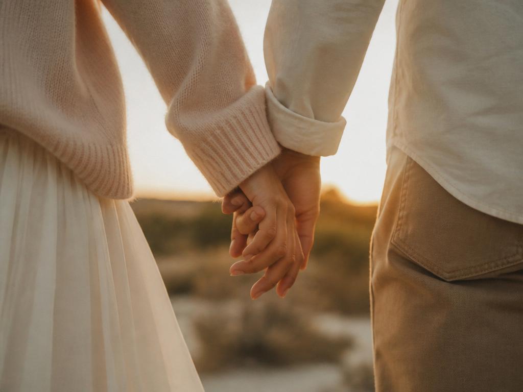 Two hands loosely held across a table